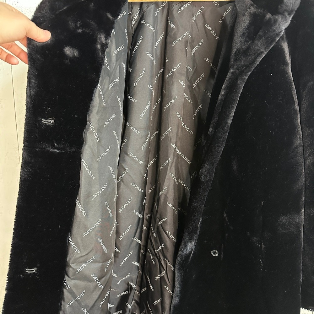Jordache Black Faux Fur Coat Women's Medium Vintage Mob Wife MINT Made in USA - Picture 8 of 8